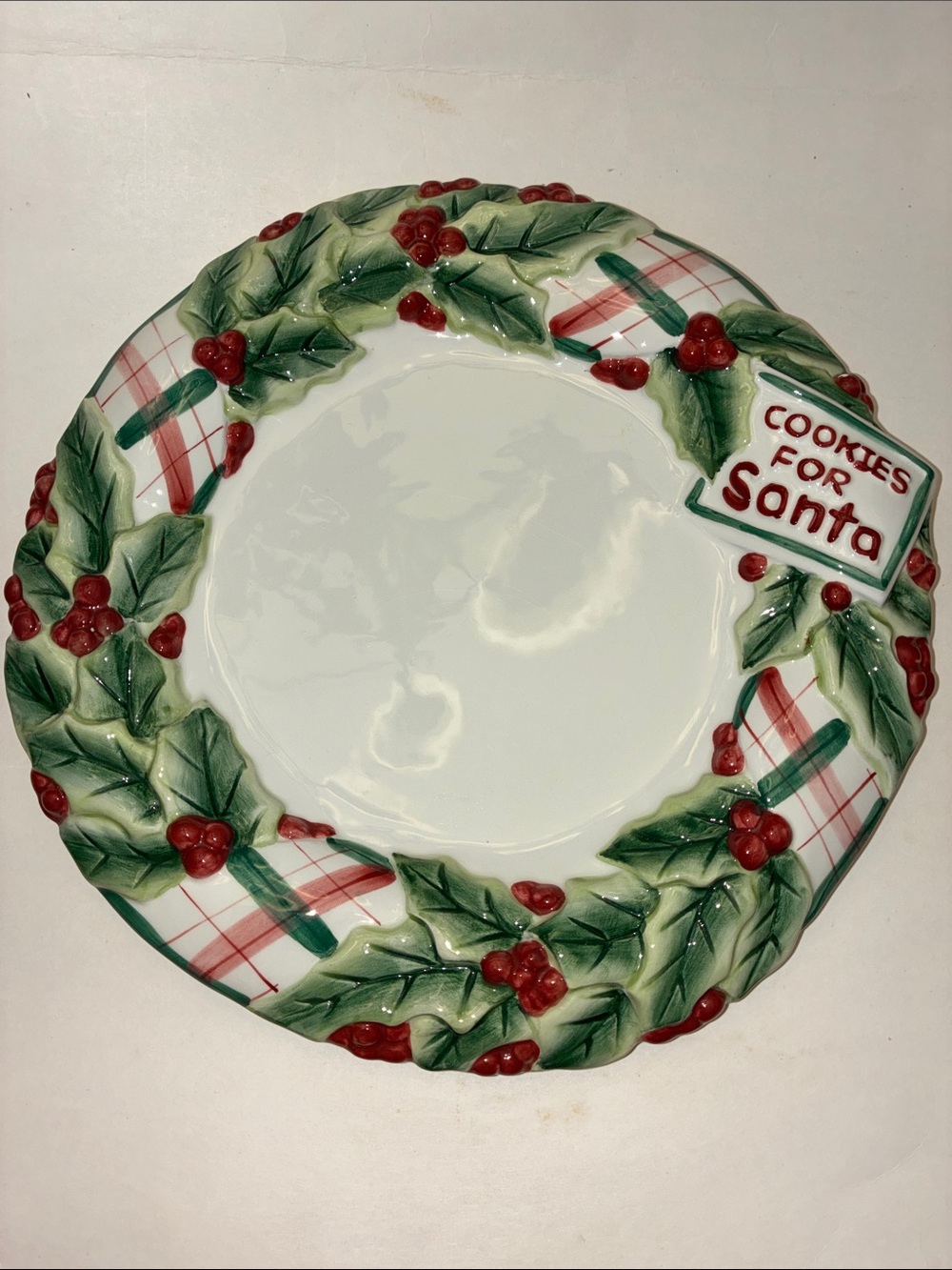 Fitz and Floyd Cookies for Santa Holiday Serving Plate - Green & Red